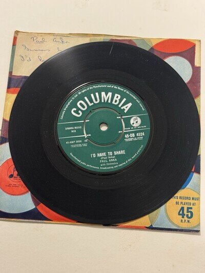 Paul Anka I’d Have To Share Release: Columbia, 1960, UK Type: Vinyl, 7", 45 RPM