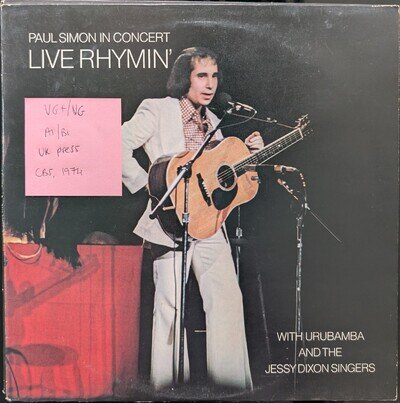 Paul Simon In Concert Live Rhymin' Vinyl Record VG+/VG CBS69059 1974