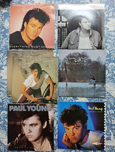 Very Nice Job Lot Of 8 Paul Young Vinyl Singles Inc Xmas Package & Poster