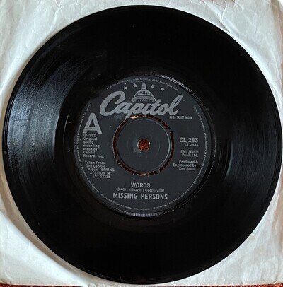 Missing Persons – Words 7" Single (UK) Capitol Records CL 283