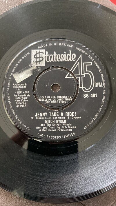 Rare 45rpm, VG, MITCH RYDER : Jenny Take a Ride ! , Stateside SS 481