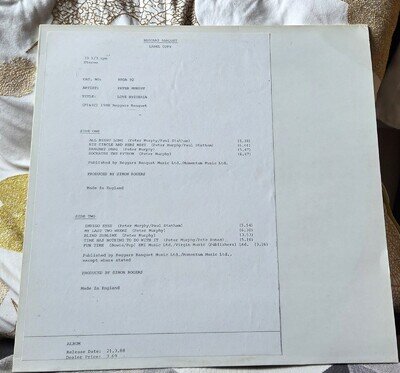 Peter Murphy ,Love Hysteria. Test Pressing/Label Copy