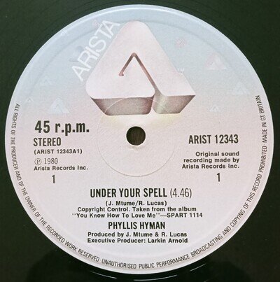 PHYLLIS HYMAN - UNDER YOUR SPELL - ARISTA 12". 45RPM UK ORIGINAL FIRST ISSUE