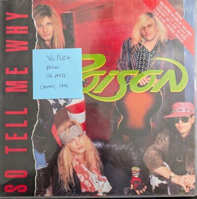 Poison So Tell Me Why Red Vinyl Record VG/VG+ 20 4599-8 1991 + Poster