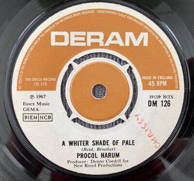 PROCOL HARUM - A Whiter Shade of Pale - UK 7” Vinyl DERAM DM 126 PLAY GRADED VG