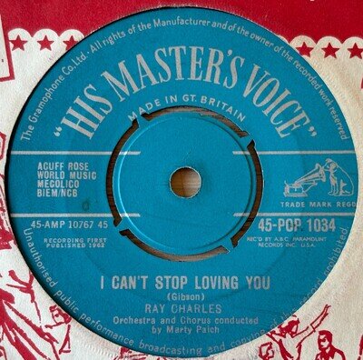 RAY CHARLES I CAN'T STOP LOVING YOU 7" HMV (1962) VG+ SOUL R&B BLUES GT BRITAIN