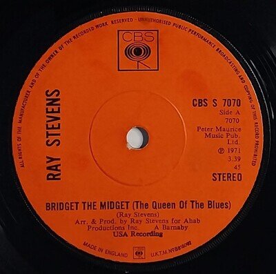 Ray Stevens Bridget The Midget The Queen Of The Blues 7" Single (1971) CBS S7070
