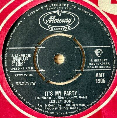 LESLIE GORE IT'S MY PARTY 7" MERCURY (1963) VG+ POP VOCAL GT BRITAIN
