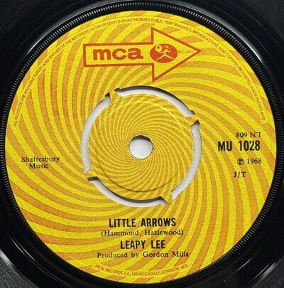 Leapy Lee Little Arrows / Time Will Tell 1968 MCA 45rpm 7” Single