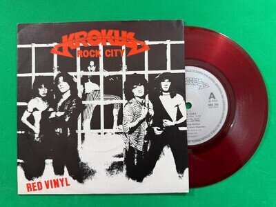 Krokus - Rock City - RED 7" Vinyl, 1981 Ariola ARO 254 - Mint