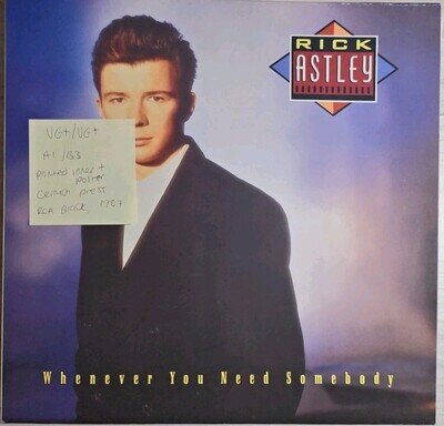 Rick Astley Whenever You Need Somebody Vinyl Record VG+/VG+ PL 71529 1987