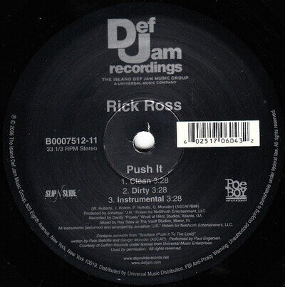 Rick Ross - Push It - USA 12" Vinyl - 2006 - Def Jam