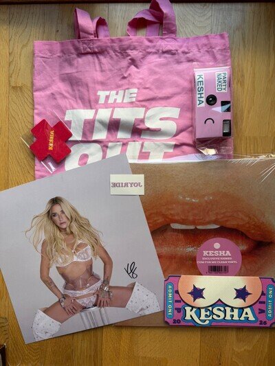 Kesha Period. Signed 12" Clear Vinyl and Tits Out Tour VIP gifts