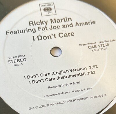 Ricky Martin FAT JOE AMERIE I Don't Care 12" 2005 COLUMBIA CAS17250 DJ PROMO NM