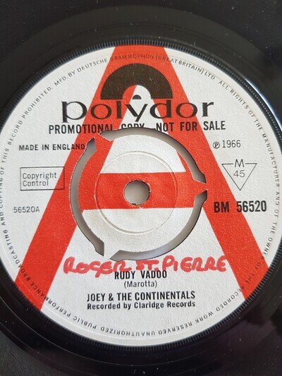 Joey & The Continentals,DEMO,Rudy Vadoo/She Rides With Me,EX,Polydor,Garage,Surf