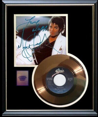MICHAEL JACKSON BILLIE JEAN 45 RPM GOLD RECORD RARE W-AUTOGRAPH PRINTED SIGNED
