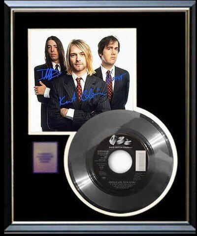 NIRVANA SMELLS LIKE TEEN SPIRIT WHITE GOLD PLATINUM 45 W-PRINTED AUTOGRAPHS