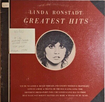 Linda Ronstadt Greatest Hits Vinyl Record VG/VG 6E 106 1976