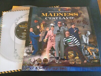 MADNESS THEATRE OF THE ABSURD CLEAR LP PERSONALLY SIGNED BY ALL SIX WITH LYRICS
