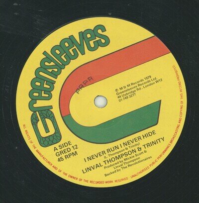I NEVER RUN I NEVER HIDE. linval thompson & trinity. GREENSLEEVES RECORDS 12in.