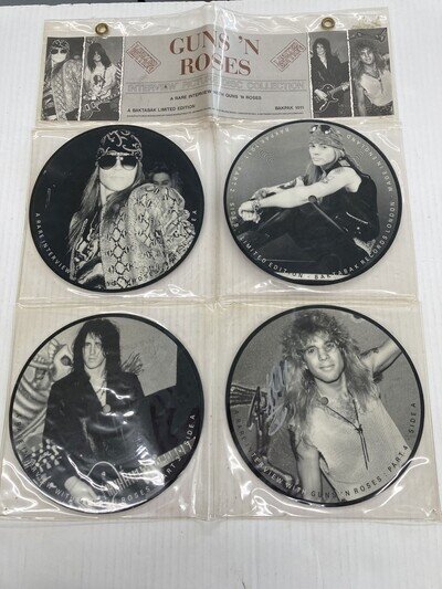 GUNS N ROSES LTD ED INTERVIEW PICTURE DISCS (4) 7" SIGNED VINYL 9.0 SLEEVE 6.0