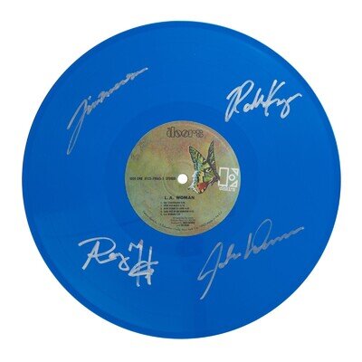 The Doors With Printed Signed Autograph Blue Vinyl Record Art