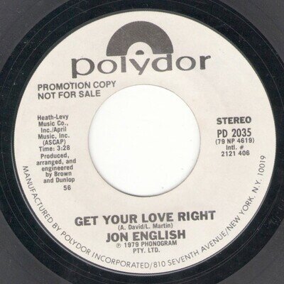 Jon English - Get Your Love Right (7", Promo)