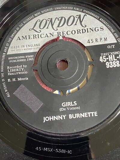 Johnny Burnette "Girls" c/w "I've Got a Lot...." 7" HLG9388 1961 *RARE* EXC/COND