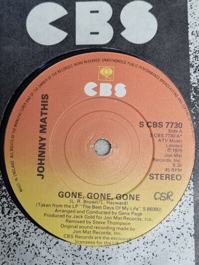 Johnny Mathis Gone, Gone, Gone 7" Vinyl Single