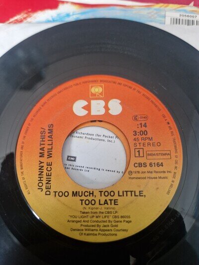 Johnny Mathis & Deniece Williams' Too Much, Too Little, Too Late' 7inch ebay uk