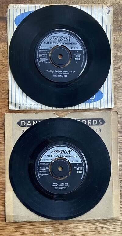 2x The Ronettes 7" Vinyl The Best Part Of Breaking Up HLU 9905 & Baby I Love You