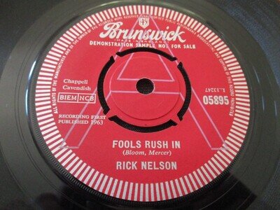 RARE RICK NELSON DEMO "FOOLS RUSH IN" 1963 UK BRUNSWICK ROCKABILLY EXC-