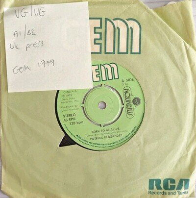 Patrick Hernandez Born To Be Alive Vinyl Record VG/VG GEMS4 1979