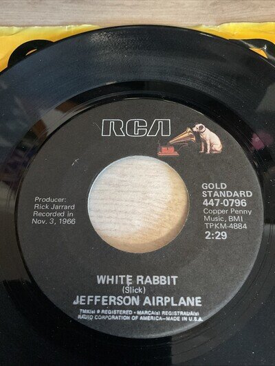 Jefferson Airplane White Rabbit/Somebody to Love 1967 Single Vinyl Record RCA