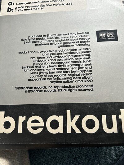 Janet Jackson - Miss You Much 12" Vinyl - promo copy