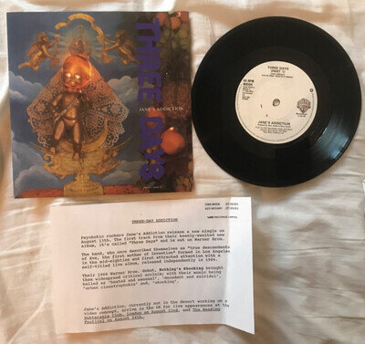 Rare JANE'S ADDICTION Three Days PROMO 7" DJ Annie Nightingale PRESS RELEASE