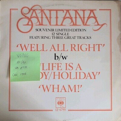 Santana Souvenir Well All Right Vinyl Record VG/VG CBS12-6755 1978 1st Press
