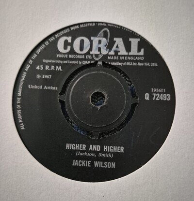 Jackie Wilson Higher And Higher/I'm The One To Do It 1967 Coral 7' Vinyl