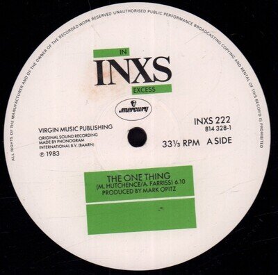 Inxs One Thing 12" vinyl UK Mercury 1983 in white card outer sleeve has info