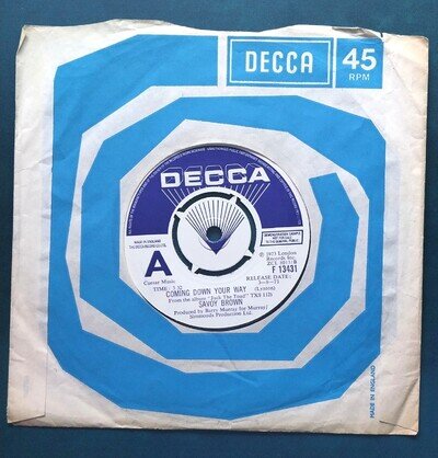 Savoy Brown ‎ Coming Down Your Way 1973 Decca Demo 7" F 13431 ex- Plays great