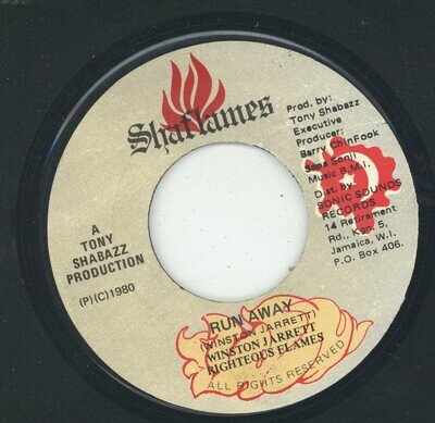 " RUN AWAY." winston jarrett & the righteous flames. SHAFLAMES 7in 1980.