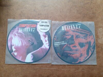 Heaven 17 2xpicdiscs temptation + crushed by the wheels of industry 1983 virgin