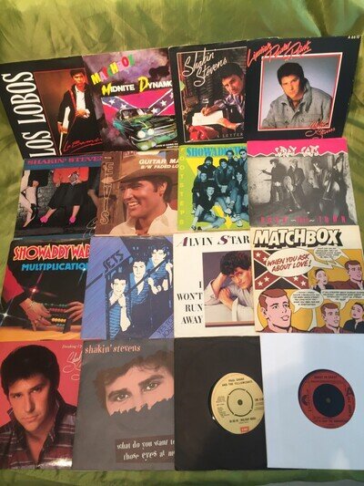 34 x SHAKIN' STEVENS & ROCK 'N' ROLL REVIVAL 7" SINGLES 1979-1989 JOB LOT