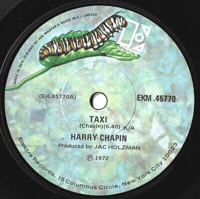 HARRY CHAPIN 7" 45 Taxi RARE 1972 New Zealand IMPORT Elektra BALLAD pop rock