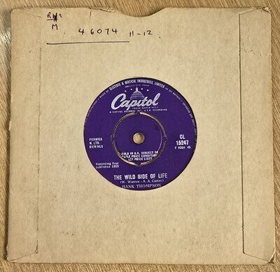 Hank Thompson Wild Side Of Life UK Capitol 7" 45 single Vinyl 1961