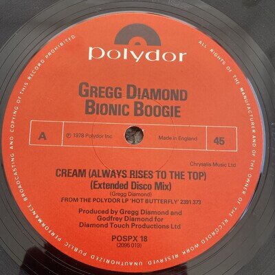 Gregg Diamond Bionic Boogie - Cream Always Rises 12" Single POSPX 18 VG+/VG+