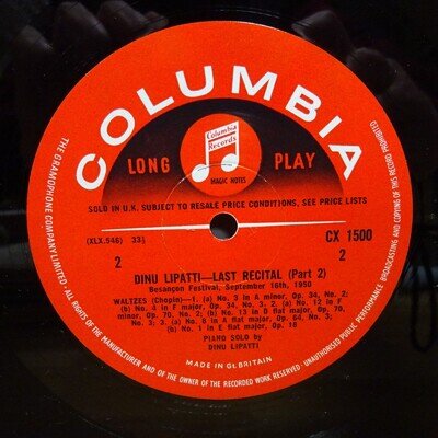 33CX 1500 CHOPIN His Last Recital Record 2 DINU LIPATTI COLUMBIA MONO LP EX