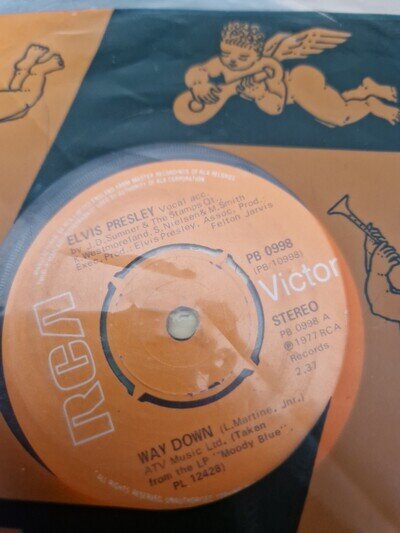 ELVIS PRESLEY ~ Way on Down ... 1977 VINYL 7" Single .. ebay uk free P&P