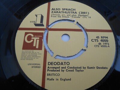 Deodato - "Also Sprach Zarathustra (2001)/Spirit Of Summer" - CTI 7" Single