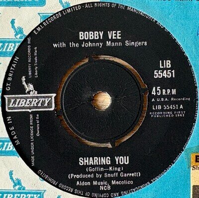 BOBBY VEE SHARING YOU 7" LIBERTY (1962) EX++ POP VOCAL GT BRITAIN